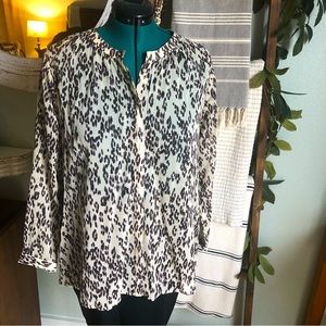 Lucky NWOT Button Down Tunic Blouse, Women’s 1X, Animal Print
